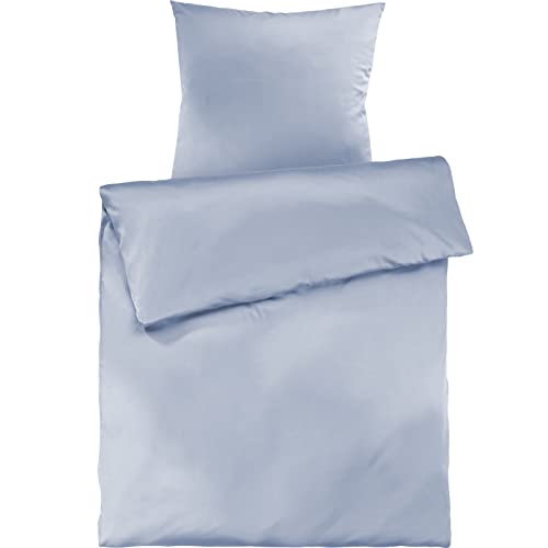 Pure Label Mako Satin Bettwäsche hellblau 135 x 200 cm mit Kissenbezug 80 x 80 cm aus 100% Baumwolle - Traumhaft weiches Mako Satin Bettwäsche Set in Uni von Pure Label