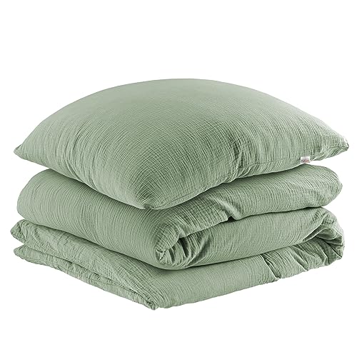 Pure Label Musselin Bettwäsche 135x200 cm mit einem Kissenbezug 80x80 cm aus 100% Baumwolle - Traumhaft weiche, kuschelige Bettwäsche-Sets in grün aus Musselin von Pure Label