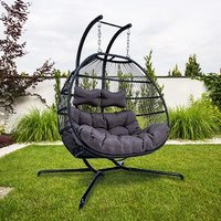 PureHaven Hängesessel für 2 Personen 130x120x200 cm Rattan-Kunststoffgeflecht mit Kissen wasserfest von PureHaven