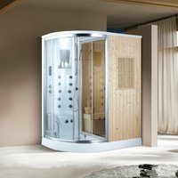 PureHaven Luxus Dampfdusche mit Saunafunktion 170x100 cm Massagedüsen LED-Lichtern Tropenbrause Sitz von PureHaven