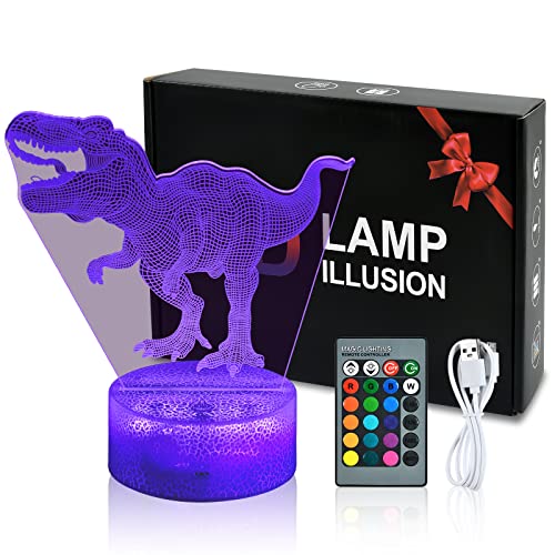 Pusuanzi Dinosaurier 3D Nachtlicht Für Kinder, 16 Farben Dinosaurier Nachtlicht Kinder, Dinosaurier Lampe, Dinosaurier Geschenke, 3D Nachtlicht mit Fernbedienung und Dimmbaren Funktionen von Pusuanzi