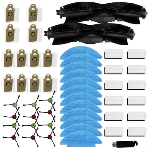 Puupaa Ersatz-Zubehör-Set für Honiture Q6 SE Roboter-Staubsauger-Ersatzteile, 2 Rollenbürsten, 12 Seitenbürsten, 12 Staubbeutel, 12 Filter, 12 Wischlappen von Puupaa