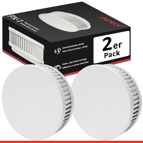 Pyrexx PX-1 Rauchwarnmelder - 2 Stück - 12 Jahre Batterie mit Magnet-Halterung ohne Bohren und LED-Blinken, Zertifiziert nach Q-Label, Weiß von Pyrexx