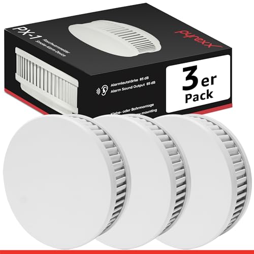 Pyrexx PX-1 Rauchwarnmelder - 3 Stück - 12 Jahre Batterie mit Magnet-Halterung ohne Bohren und LED-Blinken, Zertifiziert nach Q-Label, Weiß, von Pyrexx