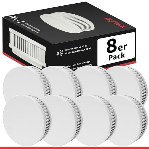 Pyrexx PX-1 Rauchwarnmelder - 8 Stück - 12 Jahre Batterie mit Magnet-Halterung ohne Bohren und LED-Blinken, Zertifiziert nach Q-Label, Weiß von Pyrexx