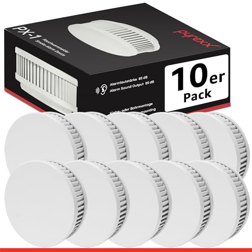 Pyrexx PX-1 Rauchwarnmelder - 10 Stück - 12 Jahre Batterie mit Magnet-Halterung ohne Bohren und LED-Blinken, Zertifiziert nach Q-Label, Weiß von Pyrexx