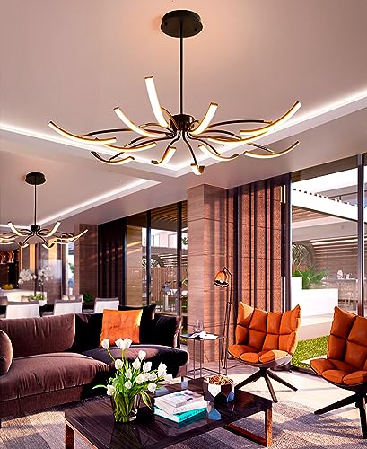 QAZPLM Moderne LED-Deckenleuchte DIY dimmbare LED-Pendelleuchte Wohnzimmerleuchte mit Fernbedienung, Kronleuchter gold/Kronleuchter schwarz für Esszimmer, Schlafzimmer, lampe wohnzimmer von QAZPLM