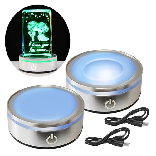 LED Light Base Stand Led Base Light Multicolor Round Show Stand Light Display Base 3D Crystal Light Base Light Up Display Stand Sensitive Touch Switch Display Stand (Sphärische Aussparung + Flache von QENETY