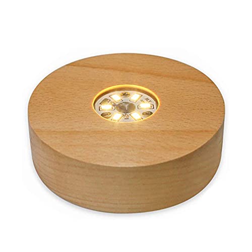 QENETY Holz-LED-Lichtsockel, Runde LED-Lichter-Display-Basis, Holz-Display-Basis, LED-Lichtsockel für kreative Kristallglas-Kunstdekorationen (1 pc Warm Color) von QENETY