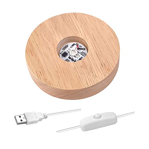 QENETY Holz-LED-Lichtsockel, Runde LED-Lichter-Display-Basis, Holz-Display-Basis, LED-Lichtsockel für kreative Kristallglas-Kunstdekorationen (2 pc Colorful) von QENETY