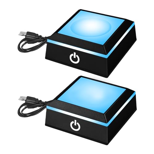 QENETY LED-Lichtsockel, mehrfarbig, quadratisch, Präsentationsplatte mit empfindlichem Touch-Schalter, 3D-Kristall-Lichtsockel, beleuchteter Display-Ständer (schwarz konkav + flach) von QENETY