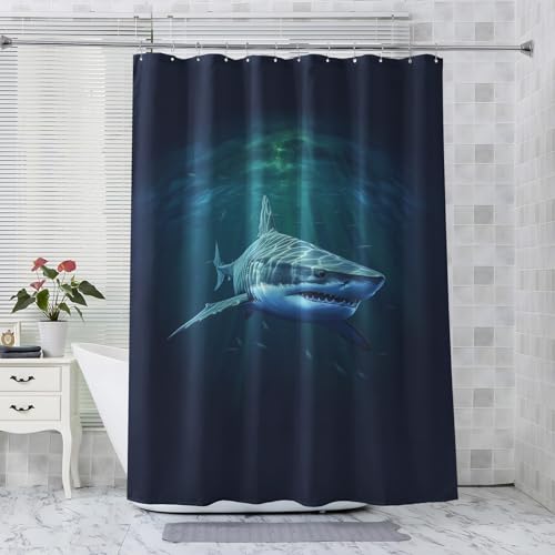 Duschvorhang 150x200 Hai Meerestiere Duschvorhänge - Anti-Schimmel & Wasserdicht & Waschbar Polyester Stoff Textil Shower Curtains - Badevorhang für Badezimmer Badewanne mit 12 Bad Vorhang Haken von QEODAH