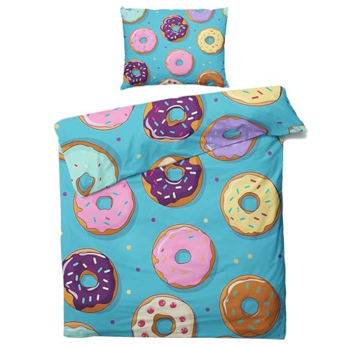 QEODAH Donut Bettwäsche 135x200 Winter - Kinder Dessert Bettbezug 135 x 200 2er Set - Wendebettwäsche & Kissenbezug - Weiche Mikrofaser Bettwäsche-Sets mit Reißverschluss - Schlafzimmer Bett Deko von QEODAH