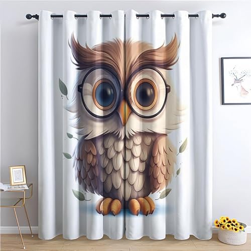 QEODAH Vorhänge Eule Kinder Gardinen mit Ösen, Vorhang Blickdicht, Verdunklungsvorhänge, Fensterdekoration, Schlafzimmer Wohnzimmer & Kinderzimmer Deko, Blackout Curtain 2er Set H 260 x B 140 cm von QEODAH