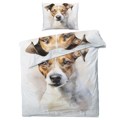 QEODAH Winter Bettwäsche 135x200 Jack Russell Terrier - Hunde Bettbezug 135 x 200 2er Set - Wendebettwäsche & Kissenbezug - Weiche Mikrofaser Bettwäsche-Sets mit Reißverschluss von QEODAH