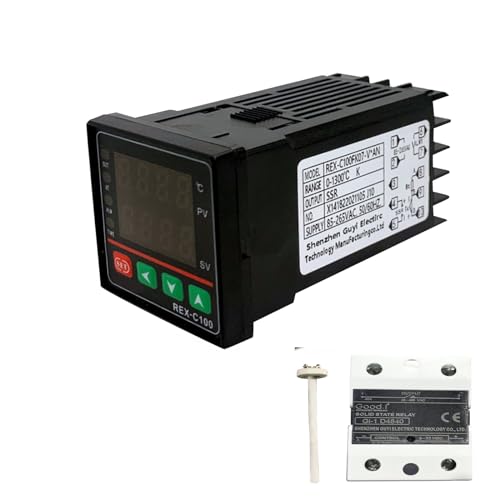 Digital Temperaturregler REX-C100, 0 ℃ ~ 1000 ℃ Alarm PID Temperaturregler Kits, PID Temperaturregle Thermostat mit K-Typ SSR-Ausgang (A) (A) von QGUQSSL