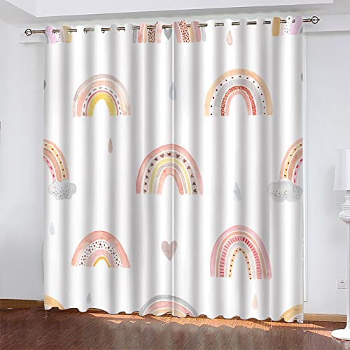 Gardinen Rosa Beige Regenbogen Vorhänge Verdunklungsvorhänge Vorhang Blickdicht Gardinen Wohnzimmer Curtains Thermovorhang Schallschutz Vorhang Gardinen mit ösen 2 Tabletten 110 x 215 cm von QHDXL