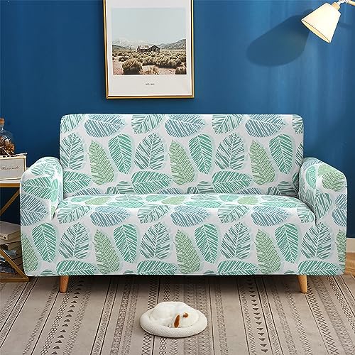 Sofa überzug Grüner Weißer Druck Sofabezug Elastischer Couch überzug Waschbar Sofa Cover Universal Sofabezug l Form Sofaüberwurf Sofaschoner Für Hunde Haustiere Sofahusse 3 Sitzer von QHDXL