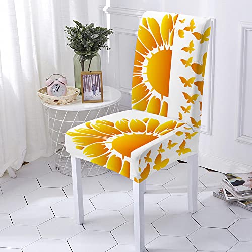 Stuhlhussen 2er Set Gelbe Weiße Sonnenblume Stuhlhusse Universal Stretch Stuhlkissen Stretch-Stuhlbezug Elasthan Stuhlüberzug Restaurant Dekor sehr pflegeleicht-Universal von QHDXL