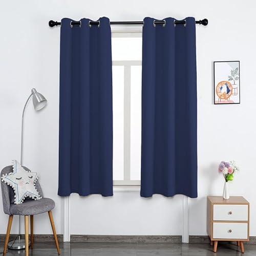 QHFTYL Vorhänge Dekoschal 100% Polyester Blickdichte Gardinen mit Ösen für Küche Schlafzimmer Balkontür Wohnzimmer (Blau - 2 Stück - 132 x 213cm) von QHFTYL