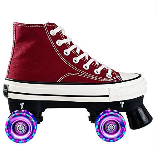 Rollschuhe Für Mädchen Rollerskates Damen Disco Roller Canvas Skates Erwachsene Leder Atmungsaktiv Retro Design,Red-35 von QIANG