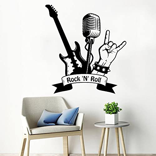 QIANGTOU Cool Vinyl Wandtattoo Rock'n'Roll Gitarre Mikrofon Musikalische Aufkleber Wohnkultur Musik Pub Fashion Teen Room Dekoration 62x42cm von QIANGTOU