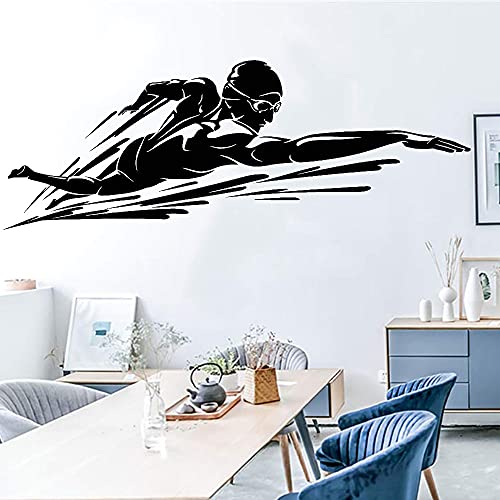 QIANGTOU Schwimmer Vinyl Wandtattoo Badezimmer Ornament Schwimmbad Wassersport wasserdichte Wandaufkleber Schule Gymnasium Art Decor 118x44cm von QIANGTOU