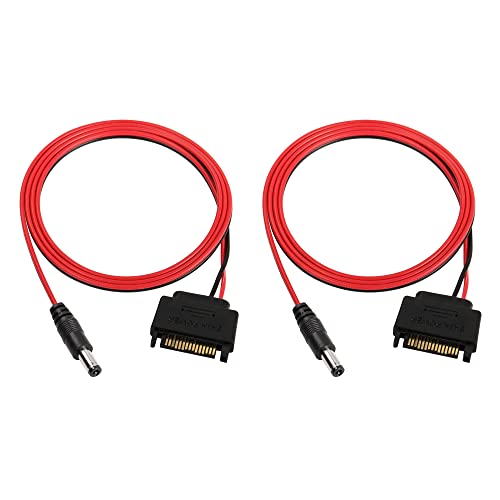 QIANRENON 5.5mm*2.5mm auf SATA Kable Adapter 12V SATA Male to DC5.5 * 2.5 Male Power Cable, 15 Pin SATA to DC5525 Kable,für SSD LED, 1m/3.3ft, 2 Stück von QIANRENON