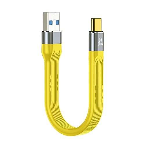 QIANRENON USB C auf USB 3.1 Kurzes Kabel 10 Gbps Type C Stecker auf USB 3.1 Stecker Flaches Flexibles Kabel USB 3.2 Gen 2 Datenkabel 100 W PD Schnelles Laden,für Smartphone Tablet,Gelb, 13 cm/5.1in von QIANRENON