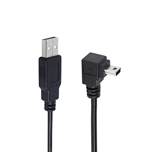 QIANRENON 90 Grad Mini USB auf USB 2.0 Verlängerungskabel, Mini 5 Pin USB B Stecker, rechtwinklig auf USB 2.0 Stecker Datenkabel GPS Gerätekabel, 1,5m (nach unten gewinkelt) von QIANRENON