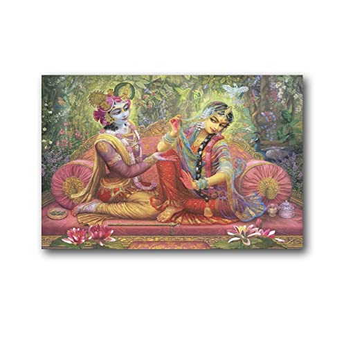 Lord Krishna und Radha Hinduismus Poster Indische Götter Religiöse Ritualkultur Bild Kunstdruck Leinwand Poster Wandkunst Moderne Heimkunstwerke 30 x 45 cm von QINGYUAN