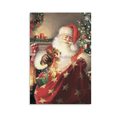 QINGYUAN Kunstposter Weihnachtsmann mit Bär, Weihnachtsbild, Kunstdruck, Leinwand, Poster, Wandkunst, moderne Heimkunstwerke, 50 x 75 cm von QINGYUAN