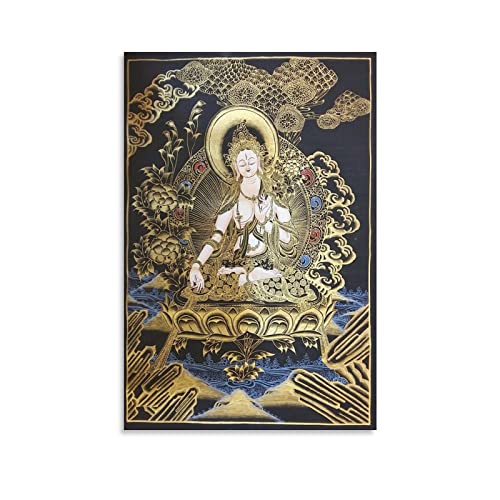 Weiße Tara – Schwarz und Gold Buddhismus Religion Meditation Poster Buddha Bodhisattva Bild Kunstdruck Leinwand Poster Wandkunst Moderne Kunstwerke 40 x 60 cm von QINGYUAN