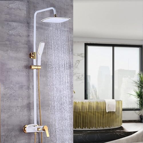 QJUZO Duschset Duschsäule Wasserhahn Regendusche Duscharmatur Duschkopf Duschsystem inkl Handbrause Shower Set Höhenverstellbar von QJUZO