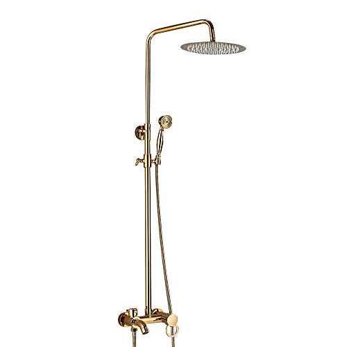 Goldene Duschsäule, Duscharmatur Komplettset Gold Wasserfall Duscharmatur Set mit Duschkopf, Handbrause, Einstellbar, Duscharmatur von QRANSEUYXY