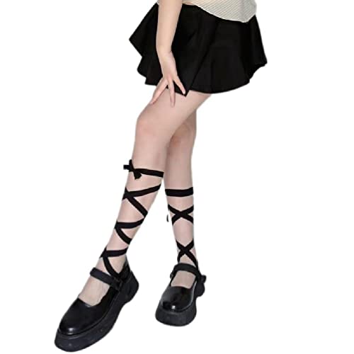 QRONCES Damen-Schnürsocken niedrig geschnitten rutschfeste Baumwolle Kurze Bootssocken japanischer Stil Ballett-Tanz unsichtbare Liner-Socken Ballettsocken für Damen aus Baumwolle von QRONCES