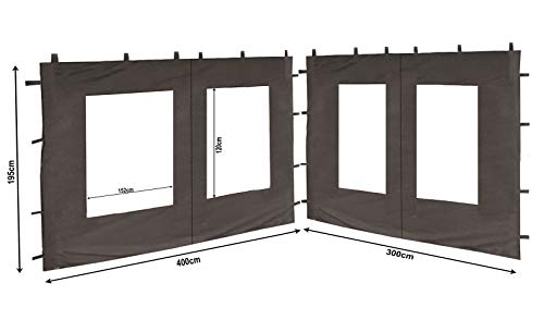 QUICK STAR 2 Seitenteile aus PE mit Fenster 300x195cm / 400x195cm für Pavillon 3x4m Seitenwand Anthrazit RAL 7012 von QUICK STAR