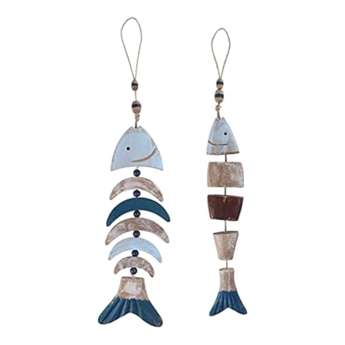QUR Holzfisch-Dekoration, hängendes Fischspiel, handgeschnitzte Fisch-Wanddekoration für nautisches Thema, Strand-Thema, 2 Stück von QUR