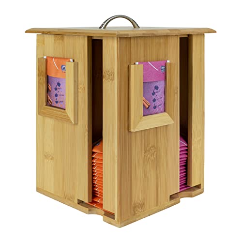 QUVIO Drehbare Teebox mit 4 Fächern - Teebox für 160 Teebeutel - Teebox aus Bambusholz - Braun - 17 x 17 x 25 cm (lxbxh) von QUVIO