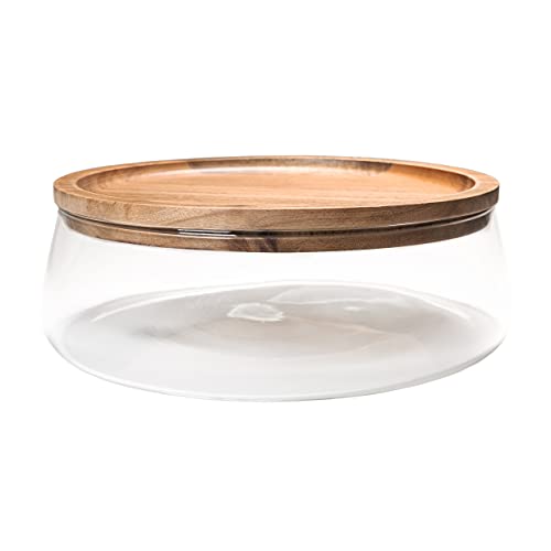 QUVIO Glasschale mit Holzdeckel - Tischdekoration - Couchtischschale - Braun von QUVIO