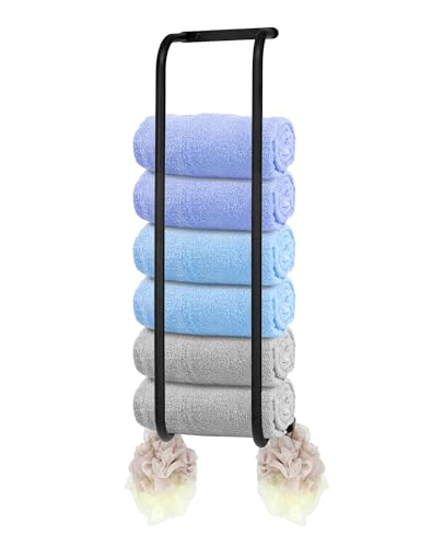 QWORK® Edelstahl Handtuchregal mit 2 Haken, Schwarz Badezimmer Handtuchhalter - 76cm x 26cm von QWORK