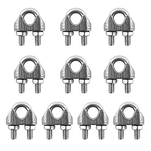 QWORK® 10 Stück Drahtseilklemme, Bügelseilklemme 5mm Kabelschellen, 304 Edelstahl M4 Klemme Seilklemme für Drahtseil, StahlKabel (M4) von QWORK