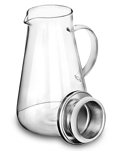 QWORK® 2.0 Liter karaffe mit deckel, wasserkaraffe aus Borosilikatglas, glaskaraffe, saftkrug, für heißes/kaltes Wasser von QWORK