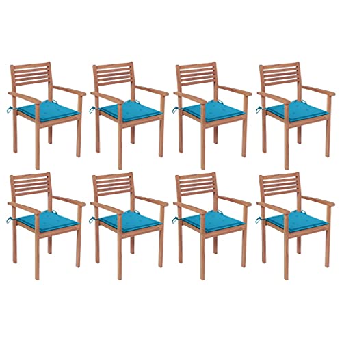 QZZCED Terrassenstühle Gartenmöbel Balkonstühle Outdoor-Stühle Stapelbare Gartenstühle mit Kissen 8 STK. Massivholz Teak für Terrasse, Garten, Balkon von QZZCED