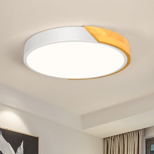 Qamra Deckenlampe, LED Deckenleuchte 30cm, Wohnzimmerlampe Weiß, Moderne Lampe Holz für Wohnzimmer Schlafzimmer Küche Flur 4000K von Qamra
