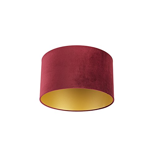 QAZQA Baumwolle Velour Lampenschirm rot 35I35I20 mit Gold I Messingener Innenseite, Schirm Pendelleuchte,Schirm Stehleuchte von Qazqa