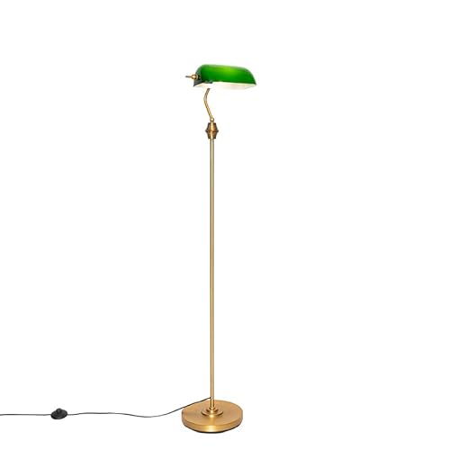 Qazqa - Klassisch I Antik Klassische Notar-Stehlampe Bronze mit grünem Glas - Banker I Wohnzimmer I Schlafzimmer I Bankerleuchte - Stahl Länglich - LED geeignet E27 von Qazqa