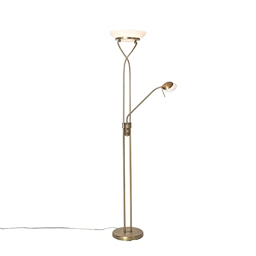 Qazqa - Modern Stehlampe Bronze inkl. LED und Dimmer mit Leselampe - Empoli Dimmer I Dimmbar I Wohnzimmer I Schlafzimmer I Deckenfluter - Stahl Länglich - I LED von Qazqa