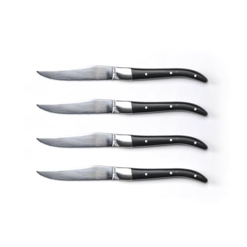 Qdesign - 4er-Set Steakmesser aus Edelstahl 3CR14 & ABS - Superscharf Gezahnt Schnittkante - Ergonomische Griffe für Halt - Spülmaschinenfest - Silber/Schwarz von Qdesign