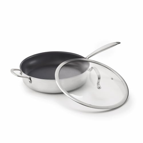 Qdesign - Dreischichtige Sauteuse - Edelstahl mit Antihaftbeschichtung - Induktionsboden - Gesundes Kochen und Einfache Reinigung - 24 cm - Silberfarben von Qdesign